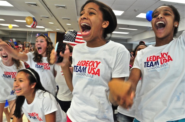 STUDENTS AT MARYLAND CATHOLIC HIGH SCHOOL CHEER ON CLASSMATE COMPETING AT LONDON OLYMPICS