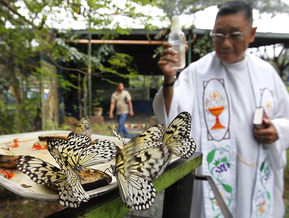 PRIEST BLESSES BUTTERFLIES DURING ANNUAL BLESSING OF THE ANIMALS IN MANILA
