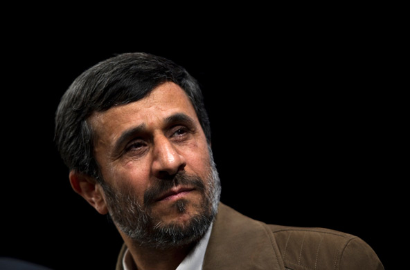 Iranian President Mahmoud Ahmadinejad looks on while attending the 17th International Festival and Fair of Press and News Agencies closing ceremony in Tehran Nov. 1, 2010.(CNS photo/Morteza Nikoubazl, Reuters)