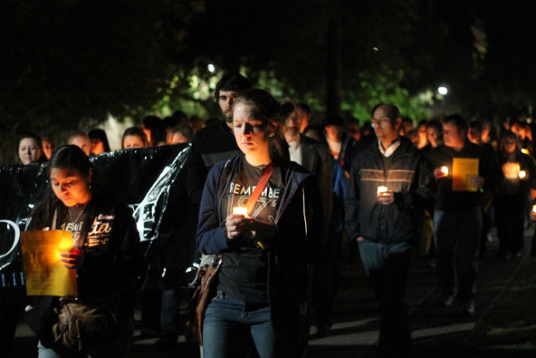 More than 300 young adult Catholics gathered for a pro-life rally Jan. 19 at Arizona State University's Memorial Union. Bishop Thomas J. Olmsted led a eucharistic procession to All Saints Catholic Newman Center after then rally. (J.D. Long-Garcia/CATHOLIC SUN)