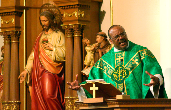 Vincentian Father Jeffrey Harvey served as the guest homilist at this year's Martin Luther King Jr. Mass Jan. 21 at St. Mary's Basilica. (Ambria Hammel/CATHOLIC SUN)