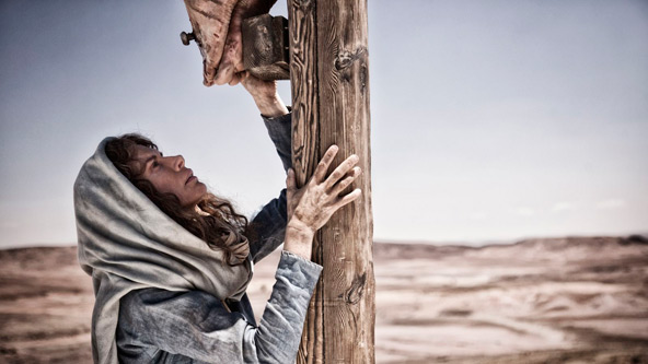 Roma Downey portrays Mary in a scene from the television miniseries "The Bible." Downey and her husband, Mark Burnett, produced the miniseries that will run on cable's History Channel 8-10 p.m. Eastern time each Sunday in March through March 31, Easter S unday. (CNS photo/Joe Alblas, courtesy Lightworkers Media)