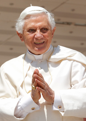 Pope Benedict XVI has announced that he will resign Feb. 28. He is pictured during a general audience in St. Peter's Square in this Aug. 4, 2010, file photo. (CNS photo/Paul Haring)