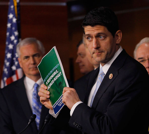 House Budget Committee Chairman Rep. Paul Ryan (R-Wis.), unveils the Republicans' FY 2014 budget resolution in Washington March 12. Advocates for the poor, including Catholic Charities USA, the U.S. Conference of Catholic Bishops and Network, the Catholic social justice lobby, have blanketed Congress with their concerns that the budget reflect society's moral obligations to care for "the least of these." (CNS photo/Gary Cameron, Reuters)