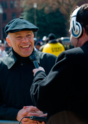Archbishop Salvatore J. Cordileone of San Francisco smiles during an interview at the March for Marriage rally in Washington March 26. Thousands of people who gathered in support of traditional marriage took their message to the U.S. Supreme Court as the y walked and held aloft placards objecting to same-sex marriage. (CNS photo/Matthew Barrick)