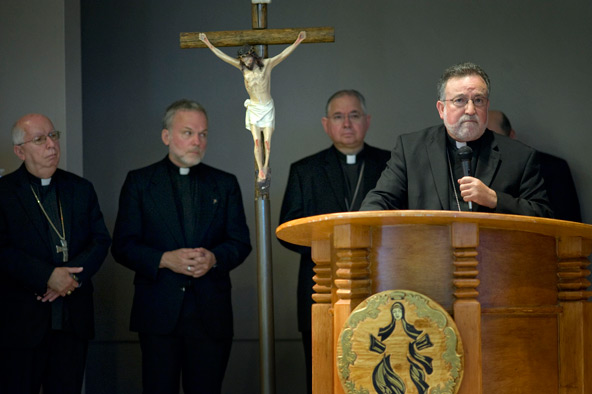 Bishop Jaime Soto of Sacramento, Calif., speaks on immigration reform legislation during a news conference June 10 at Our Lady of Guadalupe Church in San Diego, where U.S. bishops were meeting for their spring meeting and retreat. As the issue is debate d in Congress, the bishops reiterated their support for comprehensive immigration reform that protects families and workers. (CNS photo/David Maung)