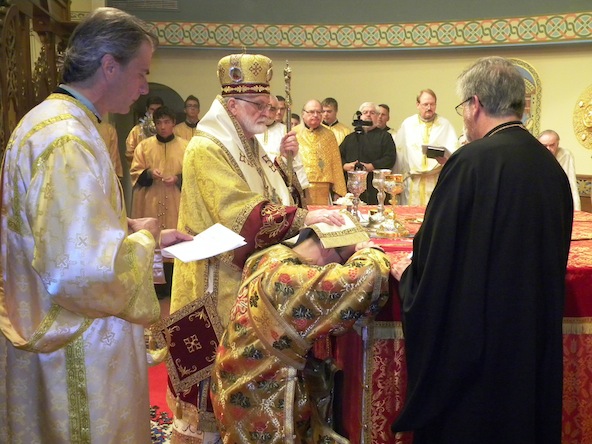Bishop John M. Kudrick ordains Kenneth Malley a transitional deacon Sept. 22 in Parma, Ohio. Deacon Malley hopes to become an Air Force chaplain (courtesy of Archdiocese for the Military Services)