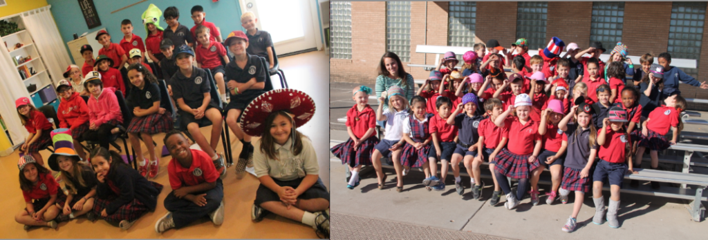 Second-graders, including one of Autumn Chapman's cousins, sported a hat Oct. 31 in honor of the Our Lady of Mount Carmel kindergartener. She is raising money for art supplies for fellow cancer patients. (Ambria Hammel/CATHOLIC SUN)