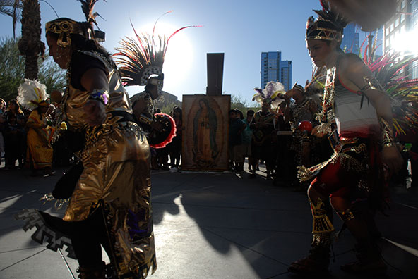 Matachines welcome the thousands arriving for the Arizona Rosary Celebration Oct. 13 at the Phoenix Convention Center. (Tamara Tirado/CATHOLIC SUN)