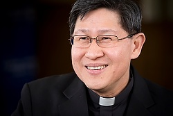 Cardinal Luis A. Tagle of Manila, Philippines, is pictured in this May 16 photo taken in Washington. Cardinal Tagle told Catholic News Service he hopes the upcoming Synod of Bishops on the family will explore new ways to share "good news" of Church teachings on family life. (CNS/Tyler Orsburn)