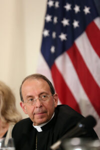 Archbishop William E. Lori of Baltimore addresses a news conference in Washington in July. As chairman of the U.S. Conference of Catholic Bishops' Ad Hoc Committee for Religious Liberty, he has been at the forefront of the bishops' opposition to the Affordable Care Act's contraceptive mandate for employers and to what the bishops see as a too-narrow exemption for religious employers. (CNS photo/Tyler Orsburn)
