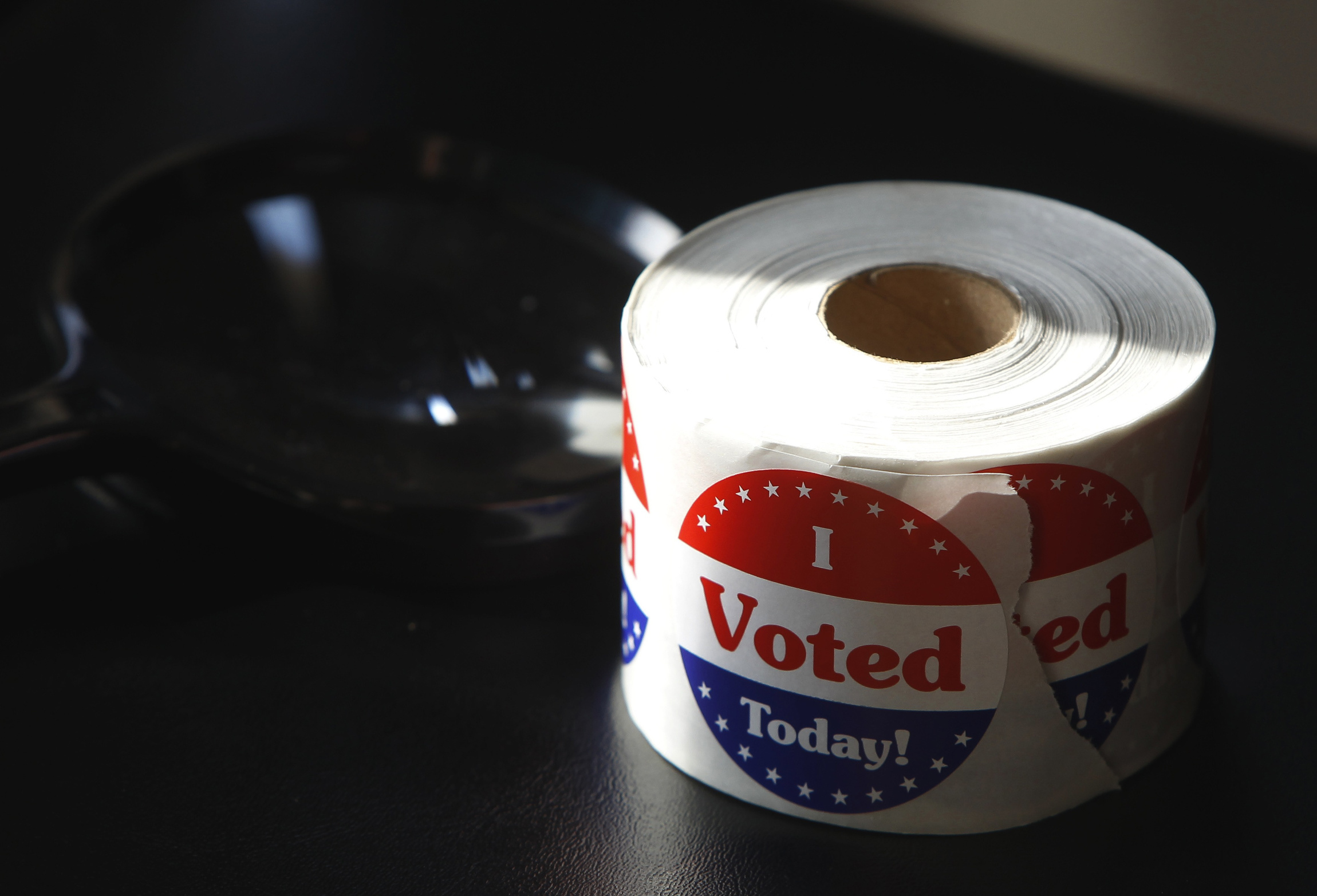 A roll of "I Voted Today" stickers await early voters at a polling station in Washington Oct. 24, 2012. (CNS photo/Gary Cameron, Reuters)