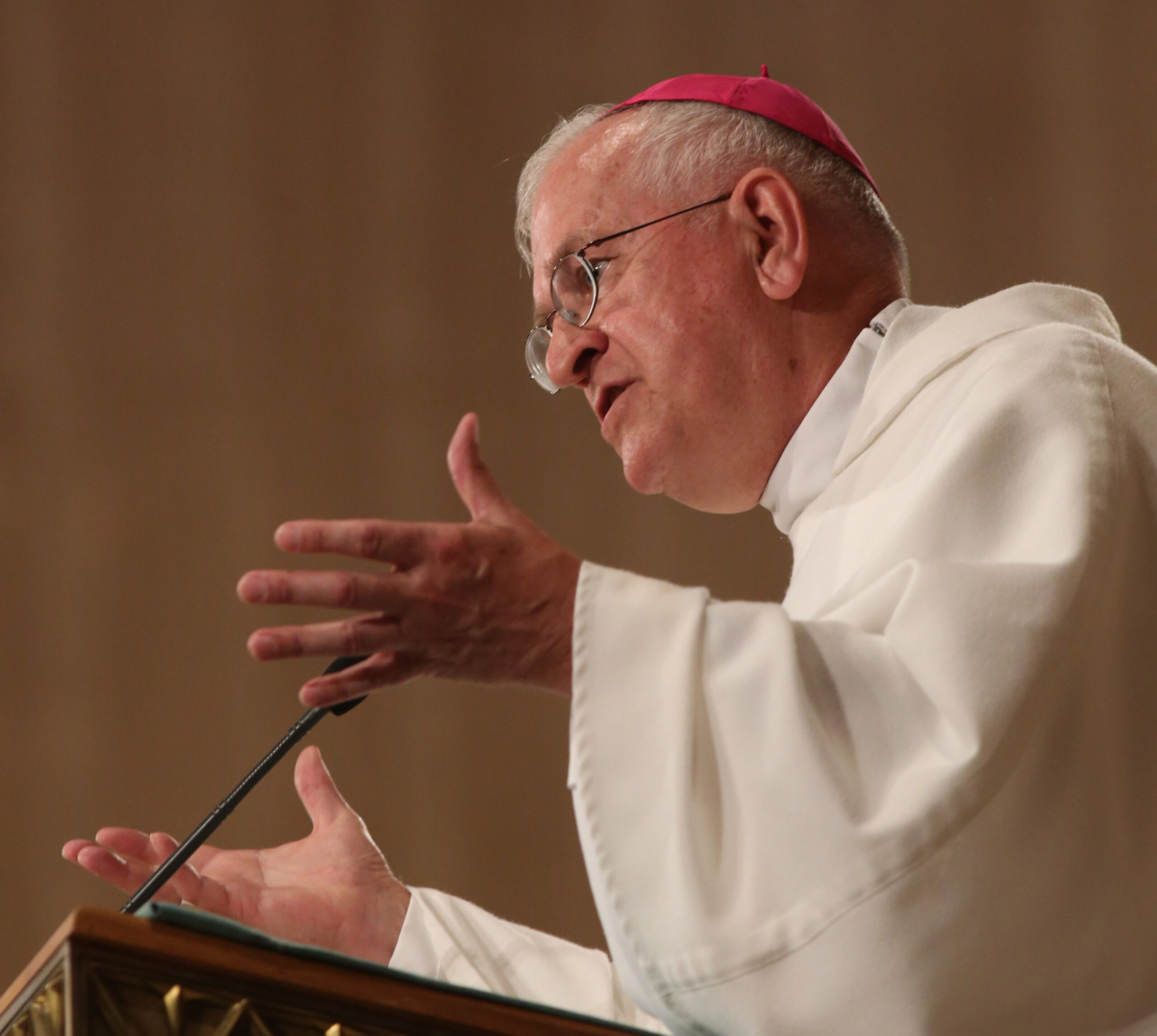 Archbishop Joseph E. Kurtz of Louisville, Kentucky, president of the U.S. Conference of Catholic Bishops, seen here giving the homily during a July 4 Mass at the Basilica of the National Shrine of the Immaculate Conception in Washington, D.C., said the Department of Health and Human Services' proposed regulations would reduce rather than expand religious freedom. (CNS photo/Bob Roller)