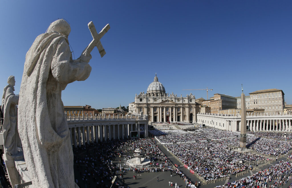 Pope Francis celebrates the beatification Mass of Blessed Paul VI in St. Peter's Square at the Vatican Oct. 19. The Mass also concluded the extraordinary Synod of Bishops on the family. Blessed Paul, who served as pope from 1963-1978, is most remembered for his 1968 encyclical, "Humanae Vitae," which affirmed the church's teaching against artificial contraception. (CNS photo/Paul Haring)