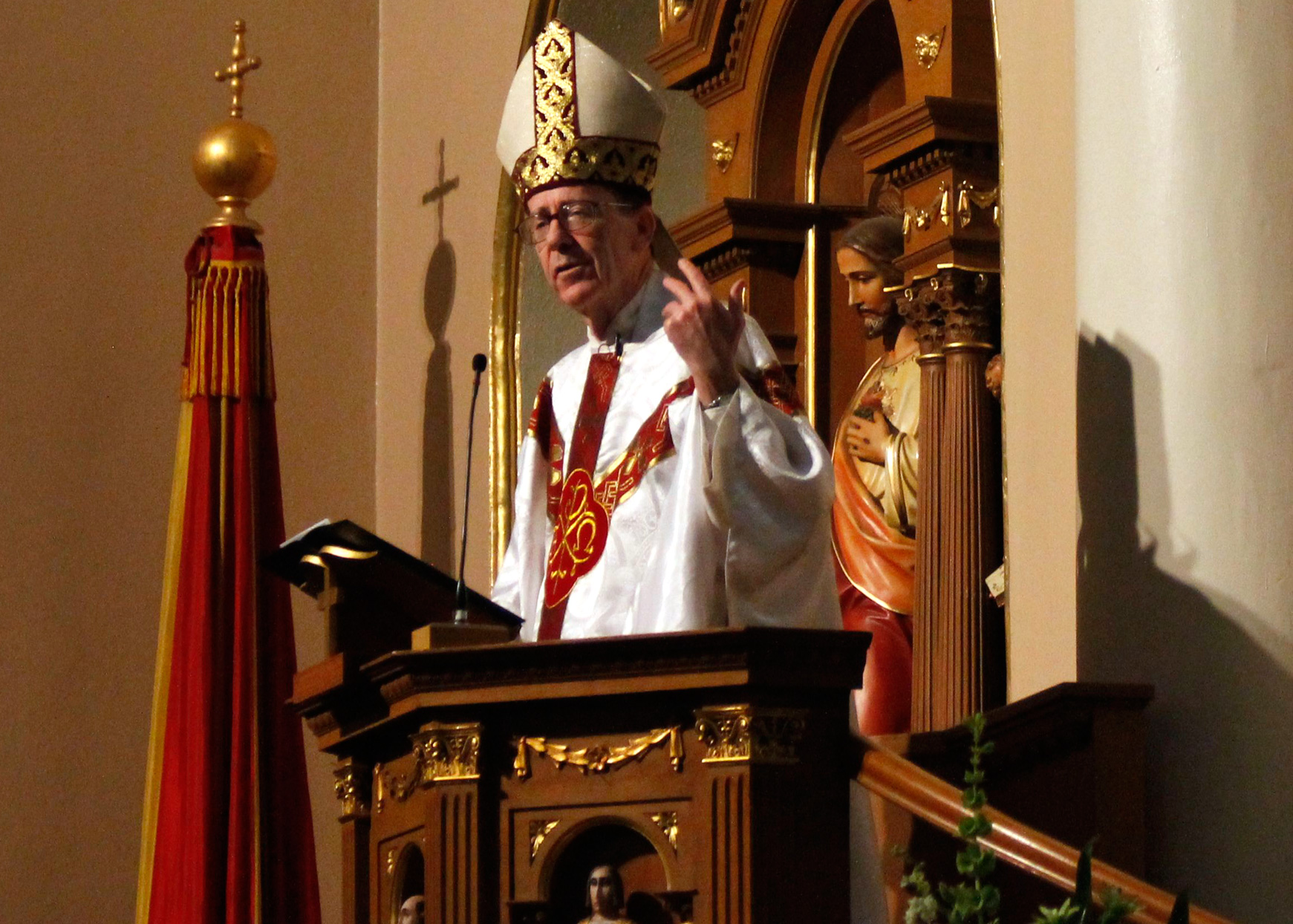 Bishop Thomas J. Olmsted reflected on the life of St. John Paul II during a Mass in honor of his feast day Oct. 22, 2014, at St. Mary's Basilica in Phoenix. (Joyce Coronel/CATHOLIC SUN)