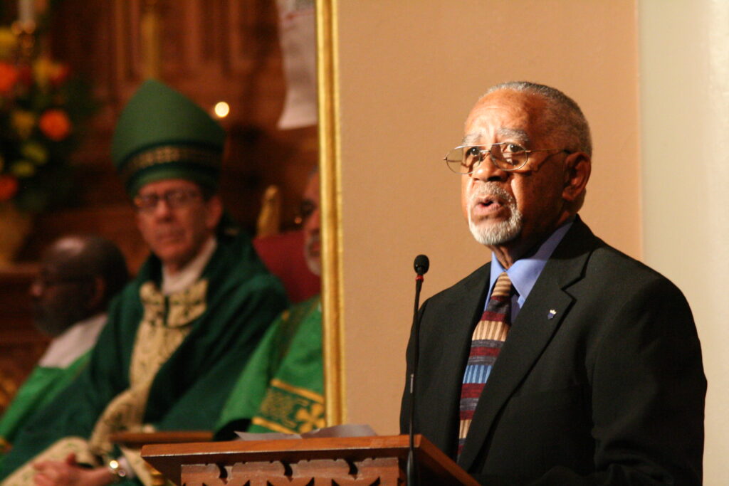 Kit Marshall, director of the diocesan Office of Black Catholic Ministry, seen here at last year’s liturgy honoring Martin Luther King Jr., coordinates the annual Mass. The racial divide still exists, according to an Illinois bishop in a recent reflection in which he challenged Catholics to pray to close that gap. (file photo/CATHOLIC SUN)