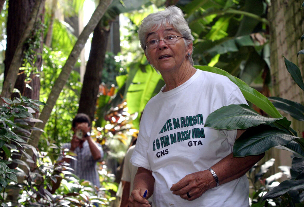 U.S. Sister Dorothy Stang, a member of the Sisters of Notre Dame de Namur, is pictured in a 2004 file photo in Belem, northern Brazil. The nun was 73 when she was murdered Feb. 12, 2005, on an isolated road near the Brazilian town of Anapu. She had lived in the country for nearly four decades and was known as a fierce defender of a sustainable development project for the Amazon forest. (CNS photo/Reuters)