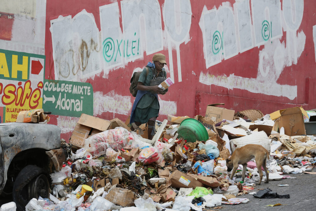 A woman and dog are seen amid garbage along a street in Port-au-Prince, Haiti, Feb. 9. Pope Francis feels a responsibility to remind Christians of their religious obligation to safeguard creation, beginning with human beings who are created in the image and likeness of God. (CNS photo/Bob Roller)
