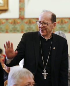 Phoenix Bishop Thomas Olmsted arrives for a vespers service at the Cathedral Basilica of St. Francis of Assisi in Santa Fe June 3, the eve of the installation of Archbishop John C. Wester as the 12th Catholic archbishop of Santa Fe. (Nancy Wiechec)