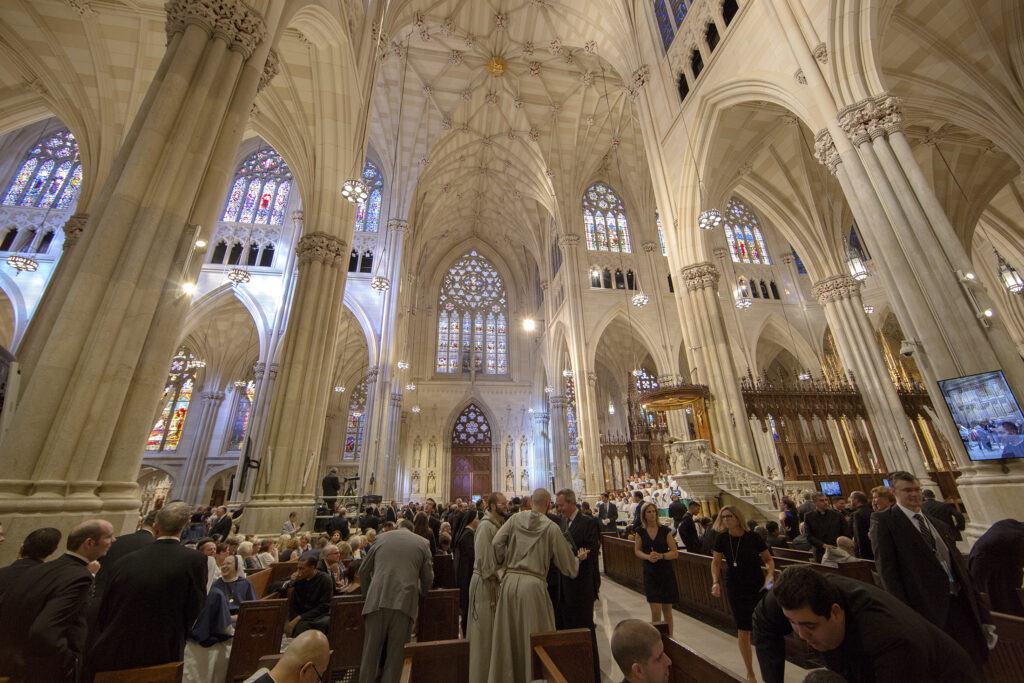 People fill the pews before the start of a prayer service led by Pope Francis at St. Patrick's Cathedral in New York Sept. 24. (CNS photo/Mike Crupi)