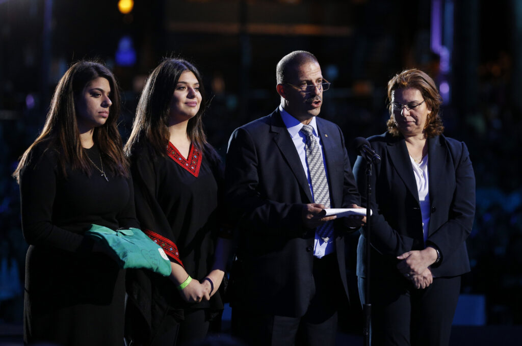 A Jordanian family presents a testimony at the Festival of Families Sept. 26 in Philadelphia. Pope Francis was on hand for the World Day of Families celebration and its closing Mass. (CNS photo/Paul Haring)