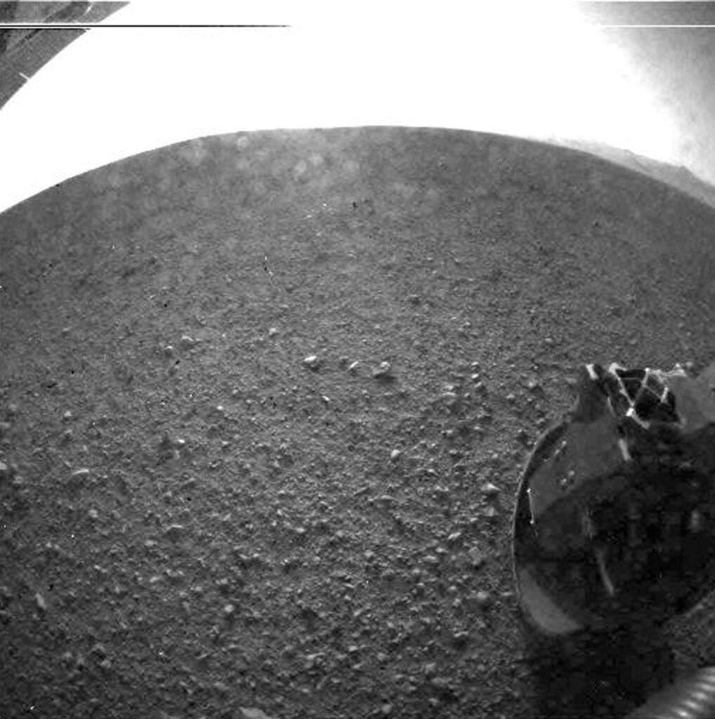 About two hours after landing on Mars and beaming back its first image, NASA's Curiosity rover transmitted an image of its new Martian home, Gale Crater, as seen in this photograph released by NASA in this 2012 file photo. Mission Control at NASA's Jet Propulsion Laboratory in Pasadena, Calif., received the image, taken by one of the vehicle's cameras. (CNS photo/courtesy NASA via Reuters)