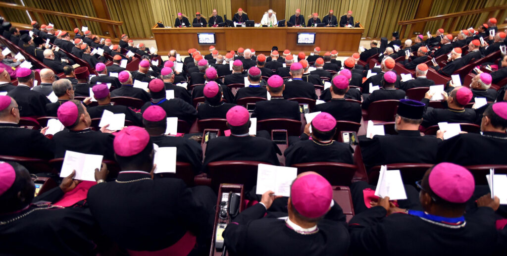 Pope Francis leads the Synod of Bishops on the family at the Vatican Oct. 6. (CNS photo/Ettore Ferrari, EPA)